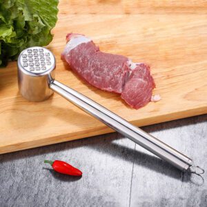 Búa Dần Thịt Inox 304 Loại Lớn - Cây Đập Thịt Steak Làm Mềm Thịt Nhanh Chóng, Có Móc Treo Tiện Lợi
