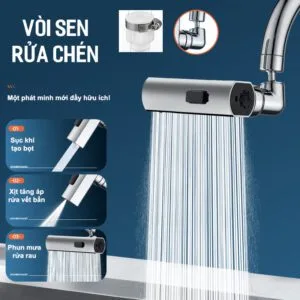Vòi Sen Rửa Chén Xoay 360 Độ Tăng Áp 3 Chế Độ