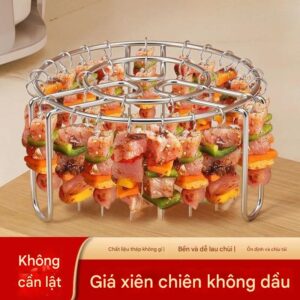 Vỉ Treo Thịt Nướng Cho Nồi Chiên Không Dầu Inox 304 - Chân Cong Chắc Chắn Kèm 24 Cây Xiên Thịt