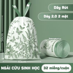 Túi Đựng Rác Có Dây Rút Chống Rách, Ngải Cứu Đuổi Muỗi, Khử Mùi, Tự Phân Huỷ